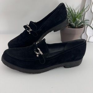 Stuart Weitzman Shoes Womens Moc Loafers Slip On Black Suede Round Toe Size 9.5